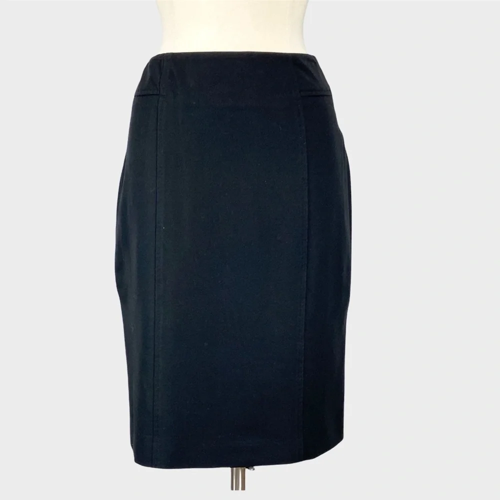 Jana Kos Womens Black Straight Pencil Skirt Pleated Hem size 6